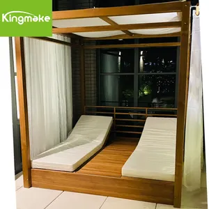 Hot Selling Teak Solid Outdoor Poolside Sea Beach Sun Lounger With Curtain Day Bed