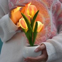 Mini Lámpara de Noche LED con Forma de Tulipán, Enchufable con Fuente de Alimentación por Batería, para Dormitorio, Hogar, Sala de Estar, Decoración, Idea de Regalo