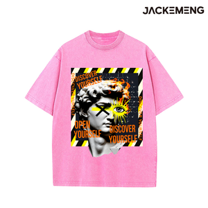 Camiseta Oversize de Algodón Lavado con Estampado Artístico 'Descubre Tu Esencia', Estilo Retro Urbano, Venta al por Mayor desde Almacén en EE. UU. - Product Image 5