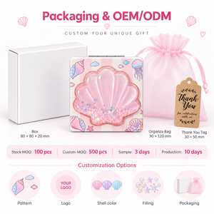 Wholesale Custom Logo <b>Shell</b> Dream Series Floating Glitter Pocket <b>Mirror</b> Pastel Pink Blue Folding Vanity Compact <b>Mirror</b> Supply - Product Image 4