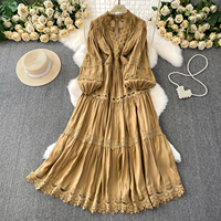 Robe longue décontractée élégante pour femmes, en dentelle blanche, à manches longues, style A, pour tous les jours et les vacances, robes pour femmes