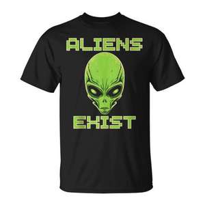 T-shirt promotionnel avec tête d'alien verte - Aliens Exist - Product Image 1
