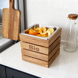 Bio Bamboo <b>Composting</b> <b>Bin</b> Square Stainless Steel Lid Indoor <b>Kitchen</b> Waste <b>Bin</b> - Product Image 4