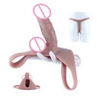 String en silicone léger avec dildo creux de 19 cm, extenseur de pénis élastique portable, allongement et élargissement du pénis, pièce unique couleur chair OEM