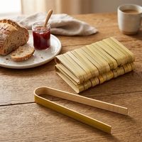 Mini pinces à pain jetables en bambou de 4 pouces, antidérapantes, légères, lavables à la main, ustensiles de cuisine