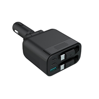 Pengisi daya mobil Universal 66w, pengisi daya cepat QC3.0 dapat ditarik PD 5 dalam 1, pengisian cepat Usb c telepon mobil dengan kabel