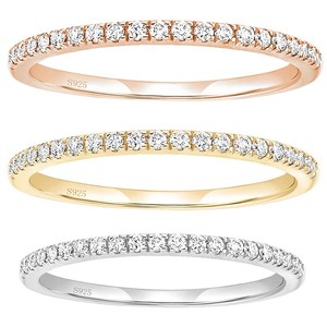2mm S925 Sterling Silver Half Eternity <b>Ring</b> 5A <b>Cubic</b> <b>Zirconia</b> Paved Stackable Sparkling Women Finger Band - Product Image 4
