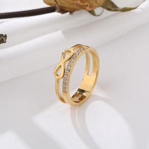 Diseño de anillo de oro Moda de lujo Estilo popular Estilo Ins Anillo abierto de acero inoxidable Anillo de joyería chapado en oro de color - Product Image 2