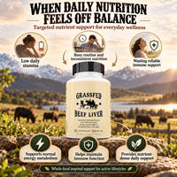 Capsules de foie de bœuf nourri à l'herbe de haute qualité 500mg Vitamines Folate B12 Choline Fer Hémique Cuivre Chrome 180 Complément Alimentaire