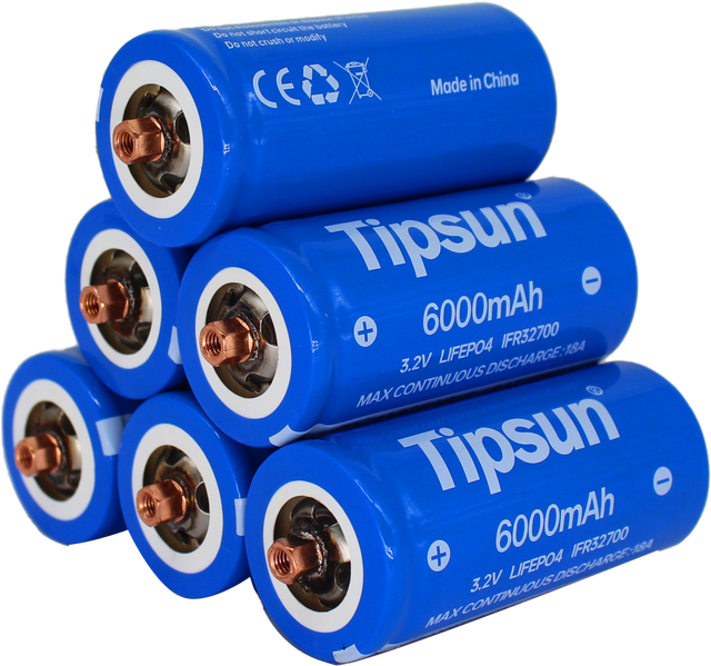 Low Resistance Tipsun 32700 Grade a Rechargeable LiFePO4 32700 with Screw 3.2V 6000mAh Battery Cell