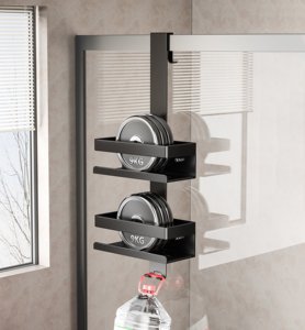 Phong cách mới 304 thép không gỉ treo tường kính màu đen cửa móc áo với móc phòng tắm đôi Tier lưu trữ giá - Product Image 1