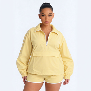 <b>Women</b>’s Stretch Micro Windbreaker Tracksuit Set Lightweight Half Zip Pullover <b>Jacket</b> with Kangaroo Pocket and Matching Elastic - Product Image 1