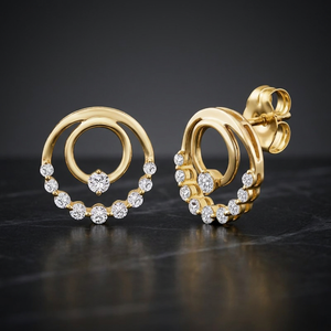 Boucles d'oreilles clous tendance en diamant de laboratoire double cercle 0,50 carat en or massif 14 carats, pour usage quotidien, cadeau, produit en gros - Product Image 3