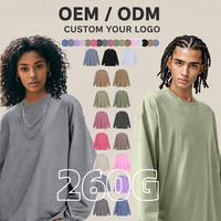 T-shirt décontracté pour homme en coton lourd tricoté, col rond, manches longues, style vintage délavé, avec logo personnalisé, streetwear