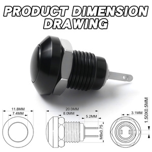 8mm Mini đầy màu sắc nhôm đẩy nút chuyển đổi IP65 không thấm nước tạm thời bóng đầu 2pins đỏ xanh vàng xanh đen bạc - Product Image 4