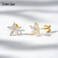 Anting-anting berlian lab bentuk marquise emas putih kuning 10K Starsgem, anting-anting bunga