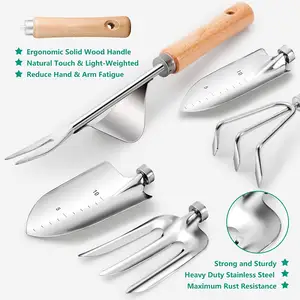 9 Pcs Garden Tools Sale Stainless Steel Home Gardening Wood Handle Tool Kit Gift Garden Tool Set With Bag