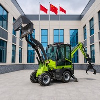 Chargeuse-pelleteuse sur roues avec godet avant et bras d'excavation arrière pour les projets de construction, d'agriculture et de travaux publics