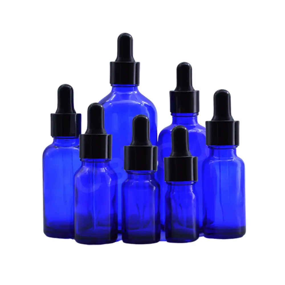 Frasco de aromaterapia para cabelos, recipiente de vidro azul premium 5/10/30/50/100 ml
