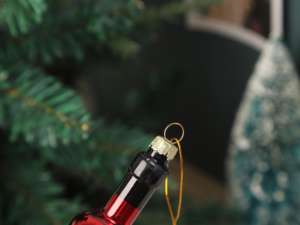 Bouteille miniature en verre rouge de style antique scintillante et festive pour la décoration suspendue de l'arbre de Noël et comme cadeau - Product Image 5