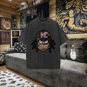 T-shirt décontracté pour homme en coton 100% 300g, motif original, effet délavé, style vintage, anti-boulochage, respirant et confortable, idéal pour les festivals et comme cadeau. - Product Image 3