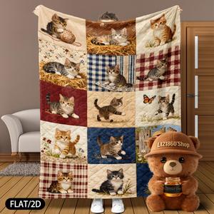Pink Floral <b>Cat</b> Collection Flannel Blanket Throw Blanket Nap Blanket Fade Resistant Lightweight for Home Office Nap Custom Print - Product Image 5