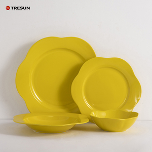Service de vaisselle en porcelaine jaune brillante, forme irrégulière, 16 pièces, 24/32 pièces, pour hôtel/restaurant, service pour 4 personnes - Product Image 5
