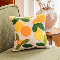 Housse de coussin de canapé carrée américaine en polyester/coton avec broderie lourde, fermeture éclair, style pastoral vert pour salon