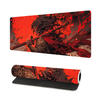 Tapis de souris de jeu XL personnalisé avec logo, base en caoutchouc multi-tissus, noir et rouge, motif épée d'anime, résistant à l'eau, bords cousus
