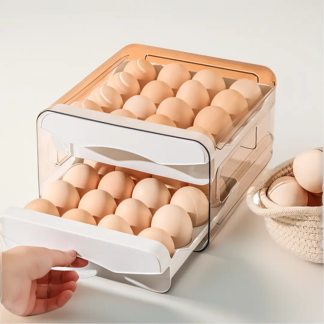 NAEGA ที่วางไข่สองชั้นตู้เย็นคอนเทนเนอร์ลิ้นชักคู่ความจุขนาดใหญ่ไข่ 32 หลุมกล่องอาหารสไตล์มอร์เดน