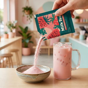 Poudre de thé au lait boba à la fraise rose à base de plantes, ingrédients premium de Taïwan, en sachet, pour distributeur - Product Image 3