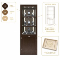 Vitrine haute pour bijoux en bois massif écologique avec éclairage LED, finition noyer foncé, personnalisable pour bijouterie