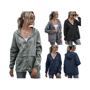 เสื้อแจ็คเก็ตมีซิปกันลมและกันน้ำใหม่สำหรับผู้หญิงเสื้อโค้ทเปล่าบางลายทึบสำหรับใช้งานกลางแจ้ง - Product Image 1