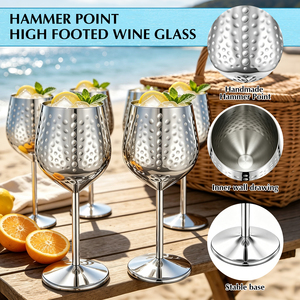 Gobelets en acier inoxydable martelé de qualité supérieure, 18 oz, verre à vin de luxe en or rose avec finition brossée, articles de bar élégants pour les mariages - Product Image 3