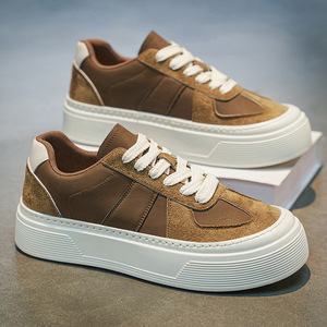 Men's Autumn 2026 New Genuine Leather Running Shoes Thick Sole Rubber <b>Insole</b> Invisible Height-Increasing Lace-Up Print Shoes - Product Image 3