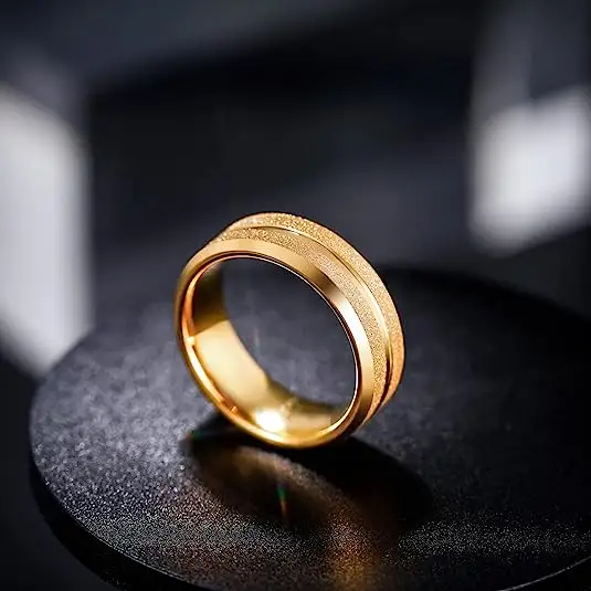 Anillo de oro, joyería, anillo de oro para hombres, anillos de carburo de tungsteno chapados en plata de 24K para hombres