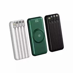 Banco de potência para celular sem fio com 4 cabos, estação de 20000mAh, slim, portátil, grande, de alta capacidade, moda universal