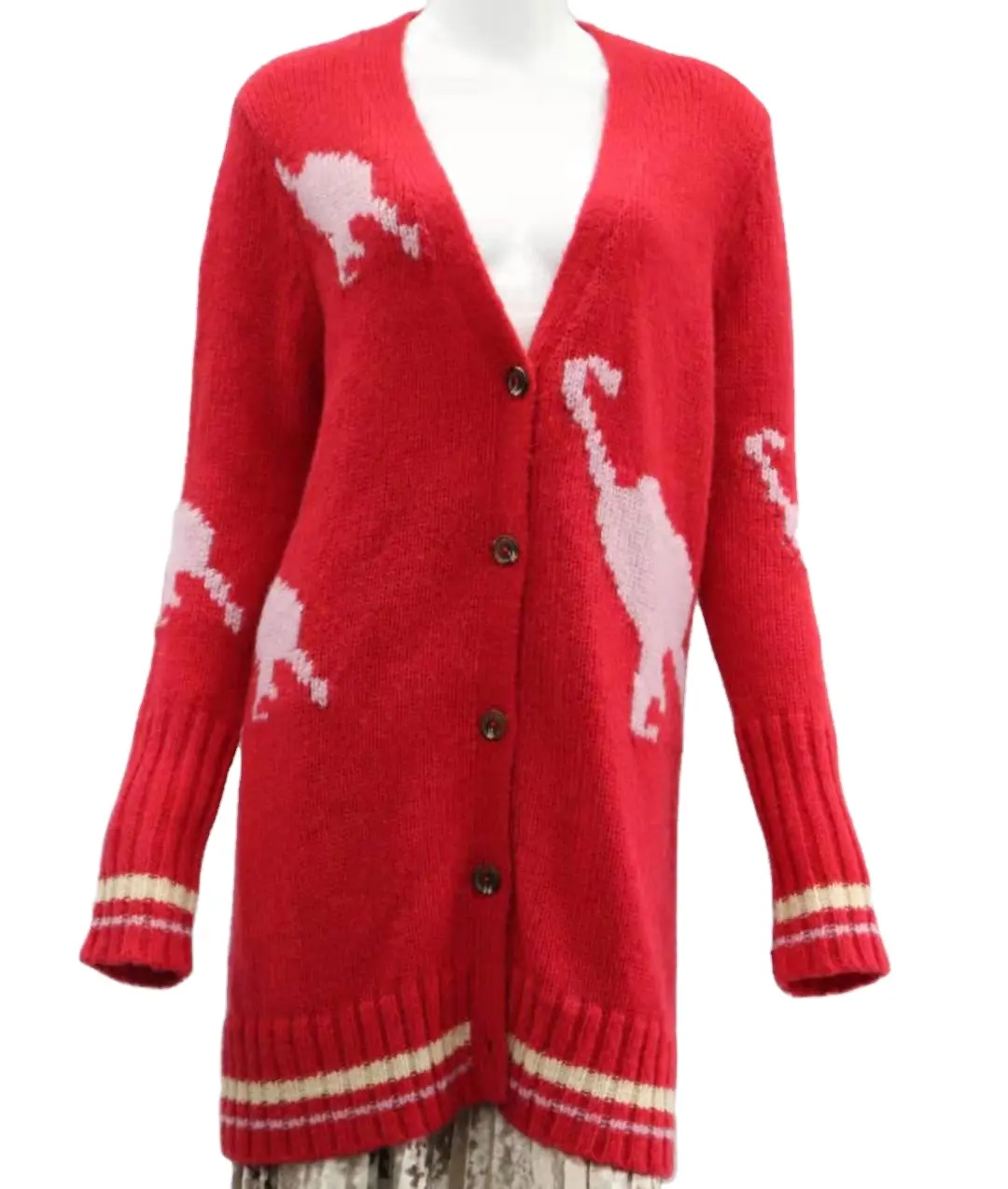 Fashionable women wool blend cardigan red long winter fall Jacquard Oversized knit cardigan