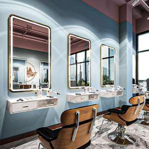 Led Light Barber Shop Mirror <b>Salon</b> Styling Mirror Station - Product Image 3