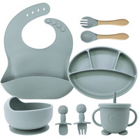 Ensemble d'alimentation pour bébé OEM antidérapant avec ventouse, comprenant bol, assiette, tasse à bec, bavoir, cuillère et fourchette en silicone, pour repas des enfants