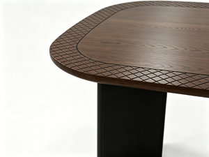 Juego de Mesa y Sillas de Comedor Ash T52 de Dos Colores, Tablero Ovalado <span class=keywords><strong>con</strong></span> Bordes Curvos, Grabado <span class=keywords><strong>con</strong></span> Patrones de <span class=keywords><strong>Diamantes</strong></span> y Columna Negra - Product Image 4