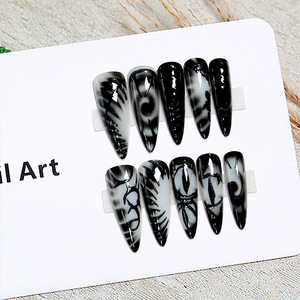 Faux ongles longs en forme d'amande pour Halloween, 24 pièces, pré-faits, réutilisables, pour manucure, pour fête cosplay, style DIY - Product Image 2
