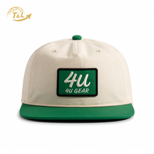 4U GEAR 5 Panel 100% Cotton Snapback Cap Embroidered Logo Unisex Hip Hop Outdoor Sporty Casual Beige Green <b>Flat</b> Brim gorras - Product Image 2