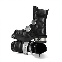 Bottes de combat gothiques punk pour femmes en cuir véritable, à plateforme, avec boucle métallique, fermeture éclair latérale, talon bloc, bottes de moto à la cheville