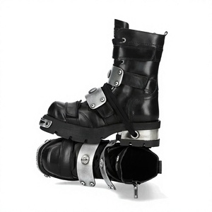 Stivali da Combattimento Gotici Punk da Donna in Vera Pelle con Plateau, Fibbia Metallica, Cerniera Laterale e Tacco a Blocco, Stivaletti da Motociclista - Product Image 5
