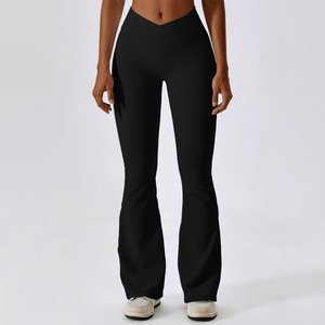 Pantalones de <span class=keywords><strong>yoga</strong></span> acampanados de cintura alta cruzada <span class=keywords><strong>para</strong></span> mujer, deportivos, de pierna ancha, casuales, <span class=keywords><strong>para</strong></span> danza, fitness, con efecto levantacola y control de abdomen, de longitud completa - Product Image 1