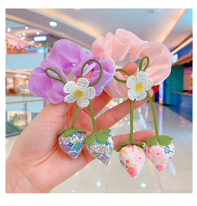 Đáng yêu <span class=keywords><strong>satin</strong></span> tóc scrunchies với dâu tây và hoa trang trí dễ thương phụ kiện tóc cho trẻ thời trang-ý thức cô gái - Product Image 6