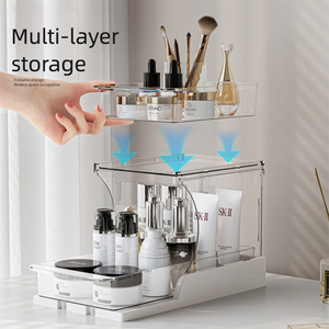 Dưới bồn rửa máy tính để bàn 2 Tier trang điểm trượt kéo ra rõ ràng tổ chức Kệ nhà bếp gia vị lư<span class=keywords><strong>u</strong></span> trữ giá - Product Image 2