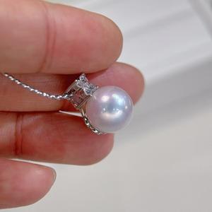 Collar con Colgante de Perla Edison de Agua Dulce Natural para Mujer, 11-12 mm, Redondo, Estilo Minimalista con Patrón Geométrico de Luz Intensa - Product Image 2