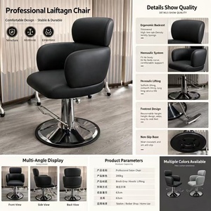 Fauteuil de Barbier Hydraulique Moderne avec Base Ronde en Fer, Chaise de Coiffure Réglable avec Repose-Pieds Ergonomique et Siège Inclinable - Product Image 1
